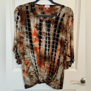 Flared 3/4 length sleeve top with front knot. Size S. NWOT.